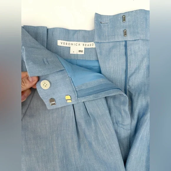 Veronica Beard Ashford High-Waist Pleated Shorts in Lake Blue, Size 4 - Picture 5 of 8